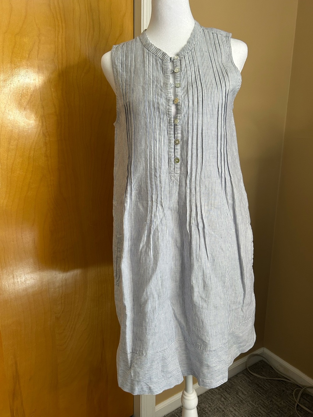 Faherty linen white and blue striped tunic dress